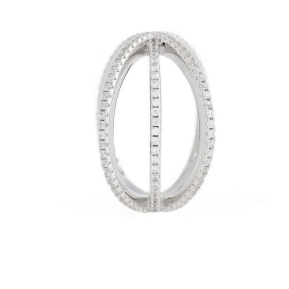 New Silver Cubic Zirconia Pavé Criss Cross Ring Sz 6 - Picture 2 of 4